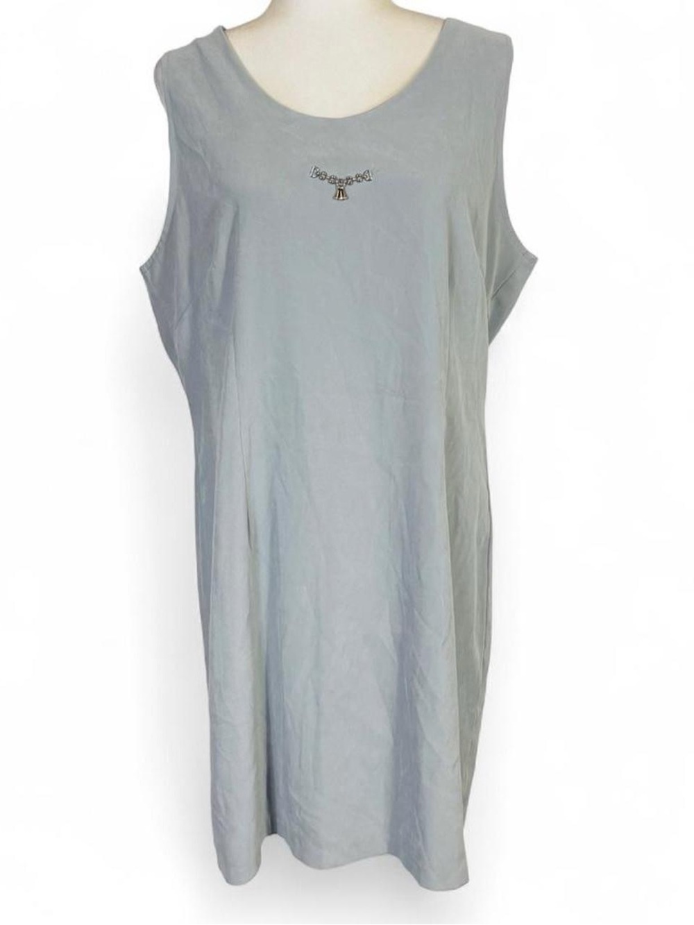Vintage 70s 80s Size XL 1X Shift Dress Sleeveless Chain Detail Seafoam Green